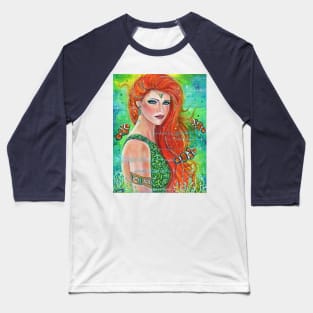 Mermaid with clown fish art by Renee Lavoie Baseball T-Shirt